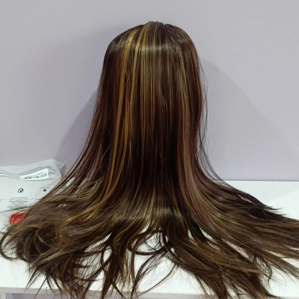 20” Straight Headband Wig • Brown Highlight • Put-On-and-Go Synthetic Wig (4/27)